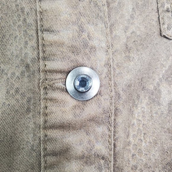 Dressbarn Brown Gold Snakeskin Print Stretchy Bling Buttons Jean Style Jacket M - Picture 5 of 15